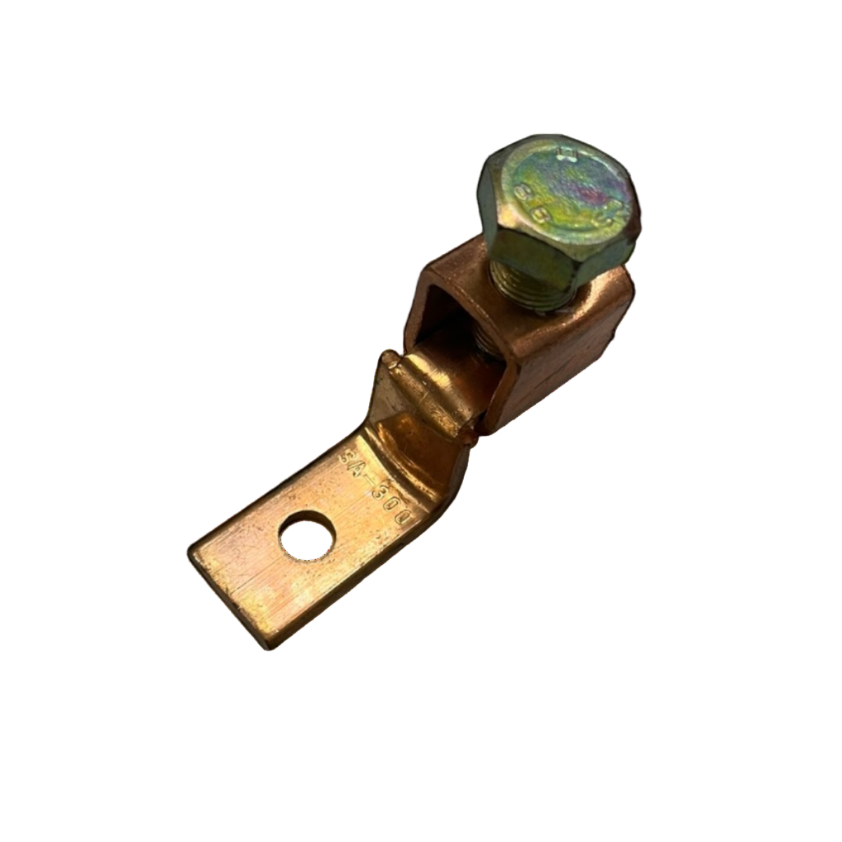Local electrical circuitry part Solderless Terminal Lugs 125mm - 175mm with bolt on black background Solderless Terminal Lugs 125mm - 175mm Wire Size Copper, SA-300 Electx Electrical Supply