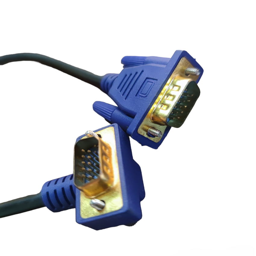 Grippes VGA Cable Male to Male with blue connectors and gold-plated pins for clear video signal