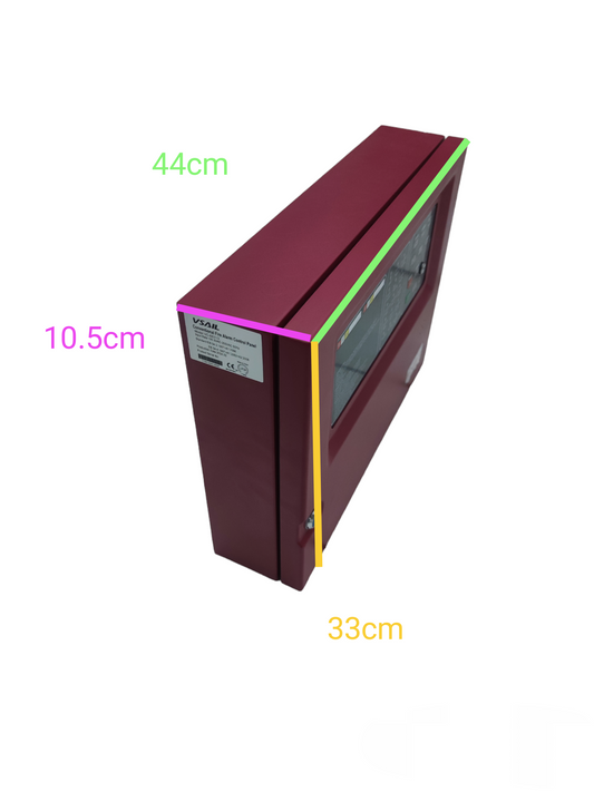 VSAIL Control Panel Conventional Type fire alarm box in red with glass window and metal casing