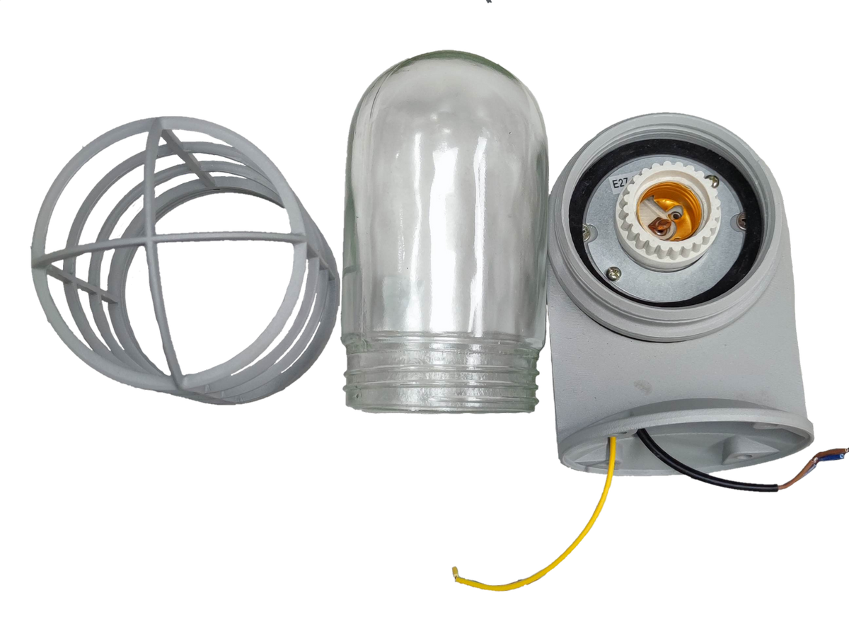 Biglite wall mounted vapor lamp incandescent bulb holder with protective cage and glass cover