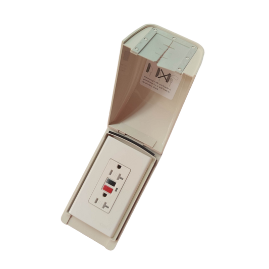 Omni Weatherproof 2 Gang Outlet GFCI with protective cover for outdoor power safety