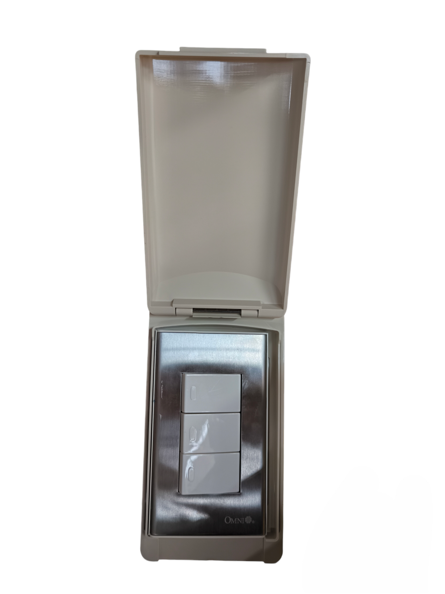 Omni Weatherproof 3 Gang 1 Way Switch 16A with protective cover for outdoor use