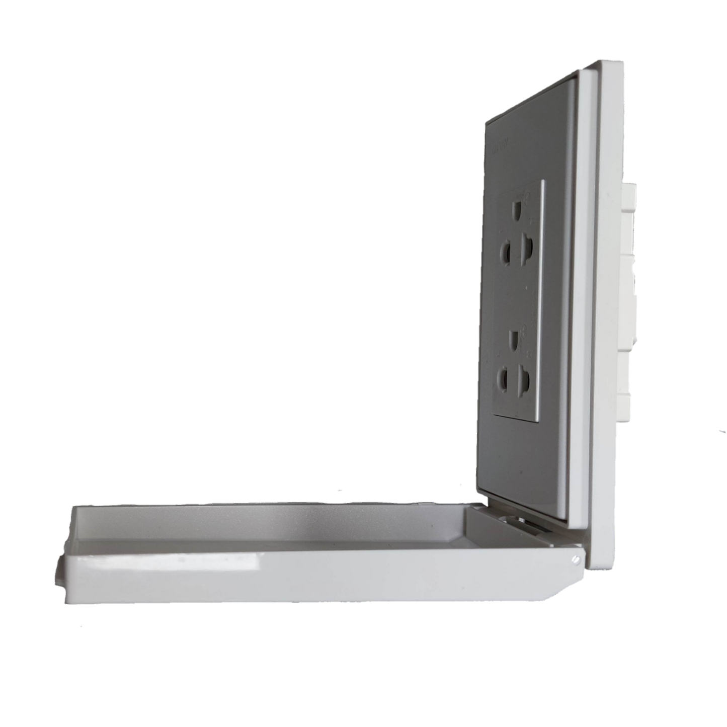 Royu Weatherproof Duplex Universal Outlet Wide Series with protective cover in open position
