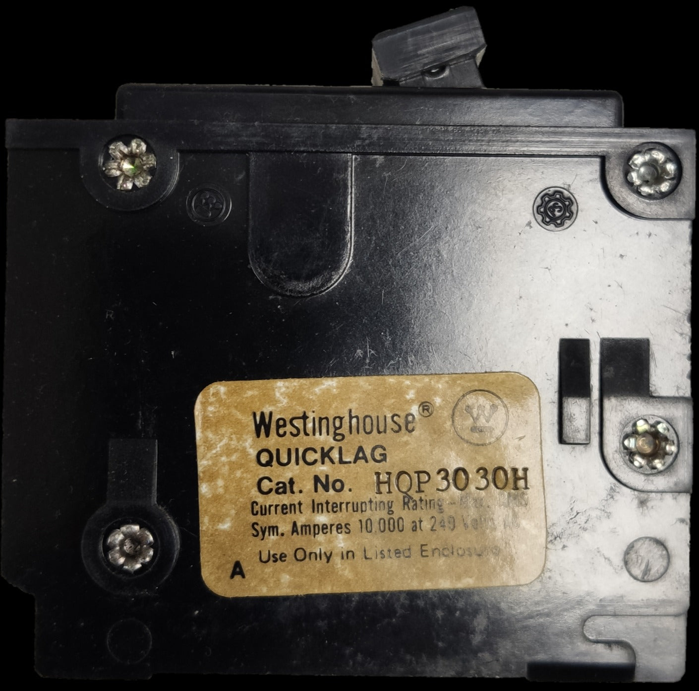 Westinghouse 30A 3 Pole 3 Phase Circuit Breaker Plug-in black electrical component with label