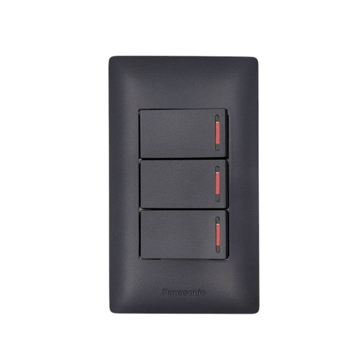 Panasonic Illuminated 3 Gang 1 Way Switch 3 Device Slim Art Series Metallic Black WSAG6803MB-1/3XWSAG5571MB-5