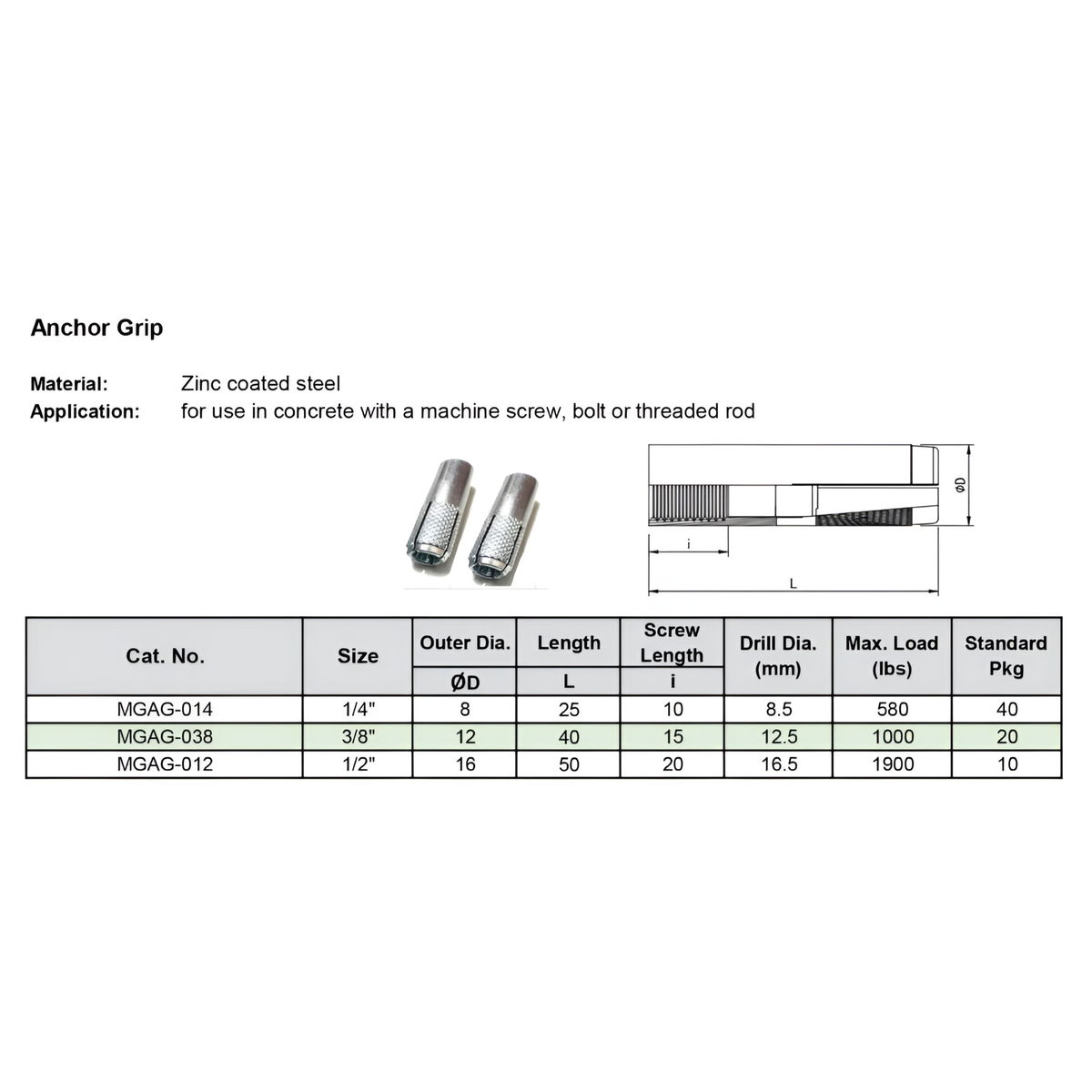 McGill 1/2 Anchor Grip Expansion Bolt 16.5mm x 50mm