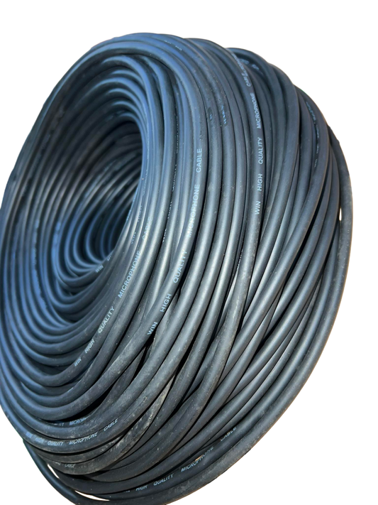 Coiled black Win Microphone Cable for professional audio connections and recording setups