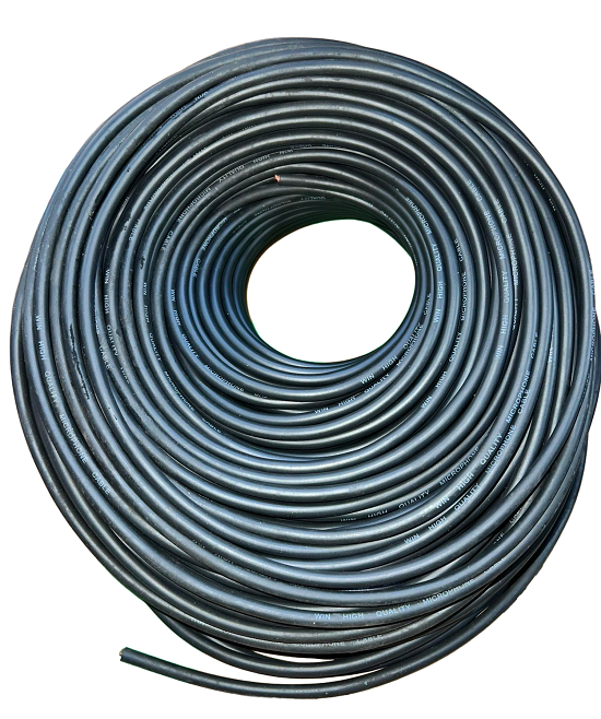 Coiled black Win Microphone Cable for audio connections and sound equipment