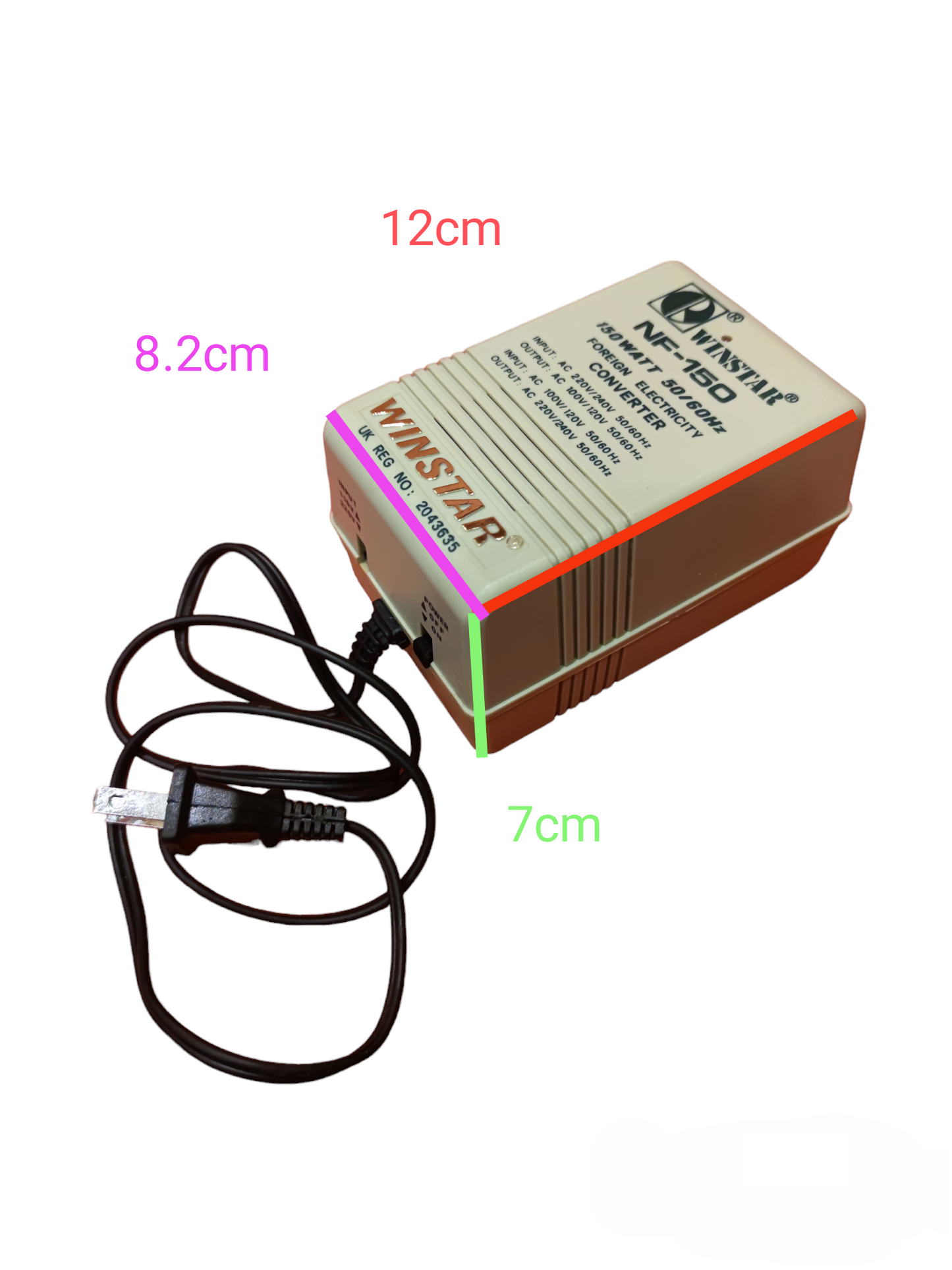 Winstar 150W Transformer 220V - 110V door chime power converter with black cable