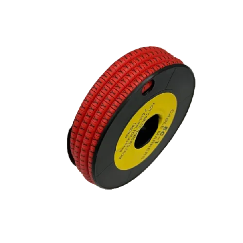 Grippes Y Marker Red 2.6mm to 4.2mm 1000pcs cable management markers on a black spool