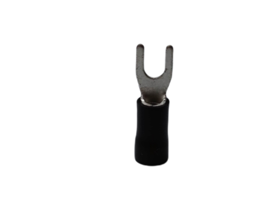 Close-up of Y Terminal 5.5mm YBB-8 electrical connector with black insulation on black background