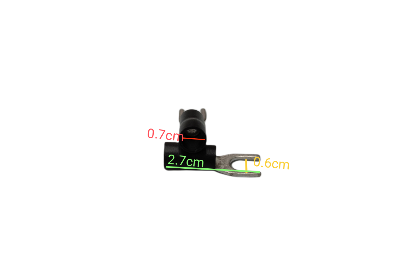 Y Terminal With Insulation 5.5mm electrical connector part with size measurements on black background