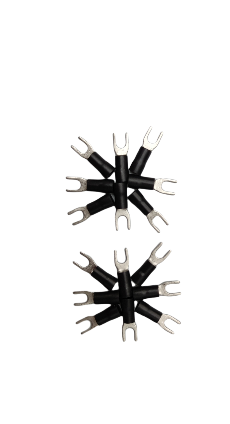 Y Terminal With Insulation 5.5mm electrical connectors arranged on black background