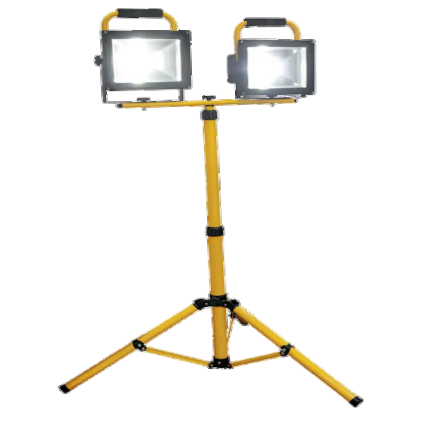 Grippes Flood Light Stand 1 Meter 2Head with adjustable yellow tripod for outdoor lighting