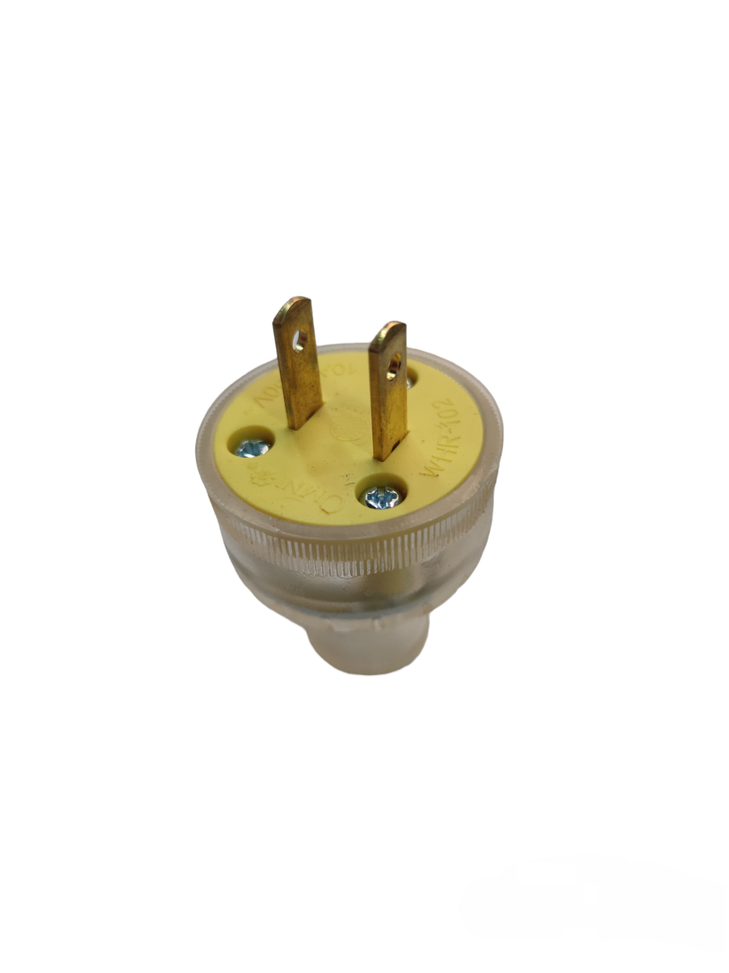 Omni two prong power plug adapter with clear casing and brass terminals