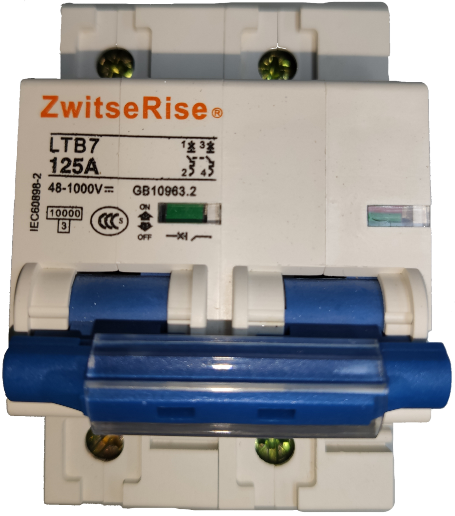 ZwitseRise 125A 2P Miniature Circuit Breaker electrical component with blue switches