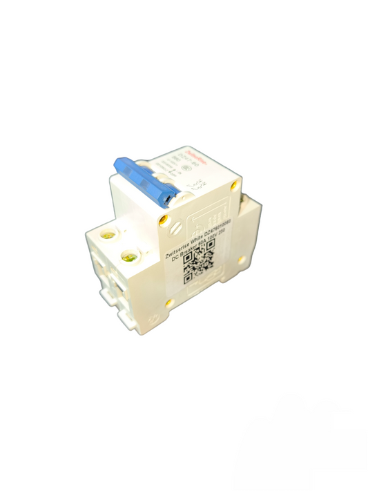 ZwitseRise 60A 2P DC Circuit Breaker with blue switch and white body for electrical protection
