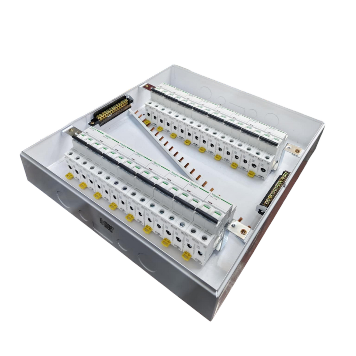 Schneider and ZY 32 Ways Surface Type Panel Box ZY with multiple circuit breakers and metal enclosure
