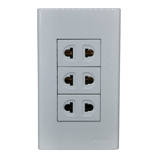Royu 3 Gang Universal Outlet with Plate Wide Series 10A 250V RWP33XRWO1 WD115
