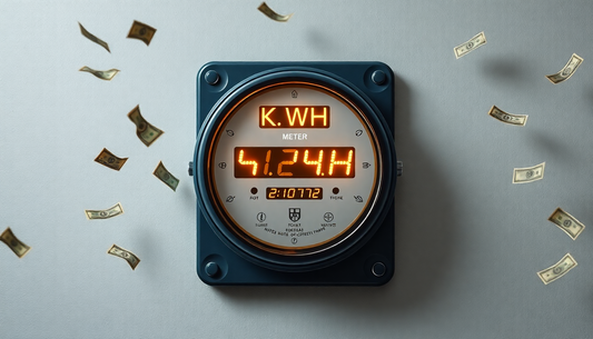 electric KWH Meter with Base that have Golden Digits that fly dollar money on walls and its sides flying