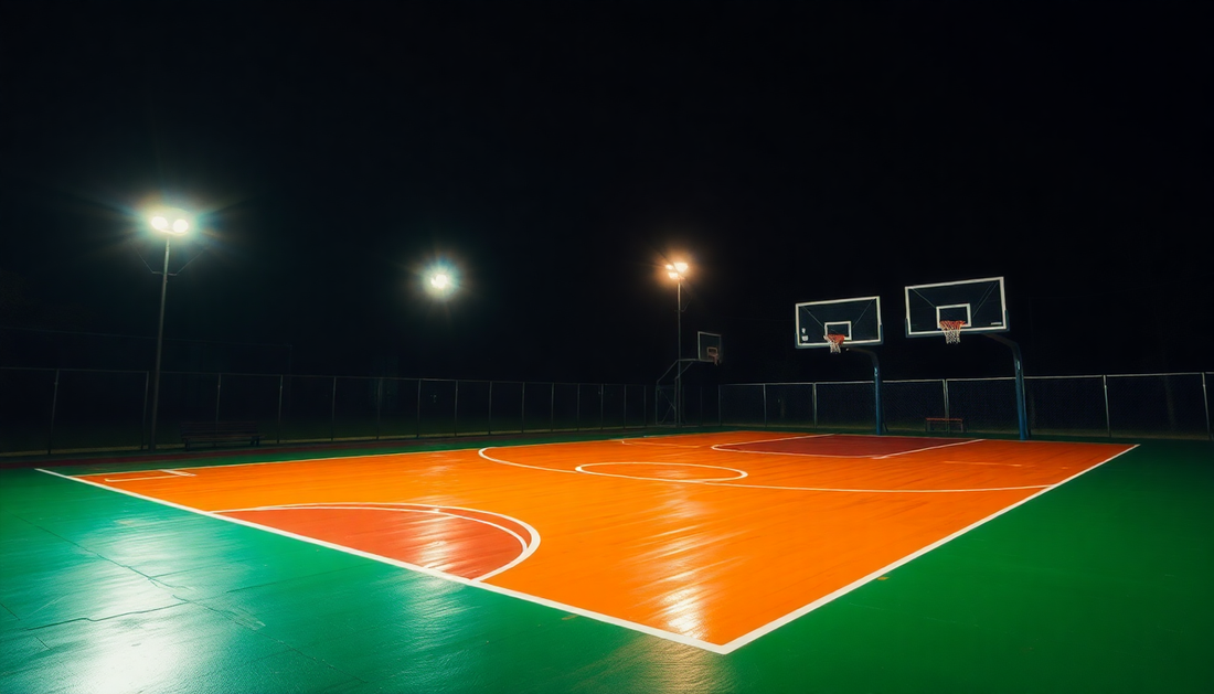 High Pressure Sodium Lamp Set Shining Bright on a Basketball Court