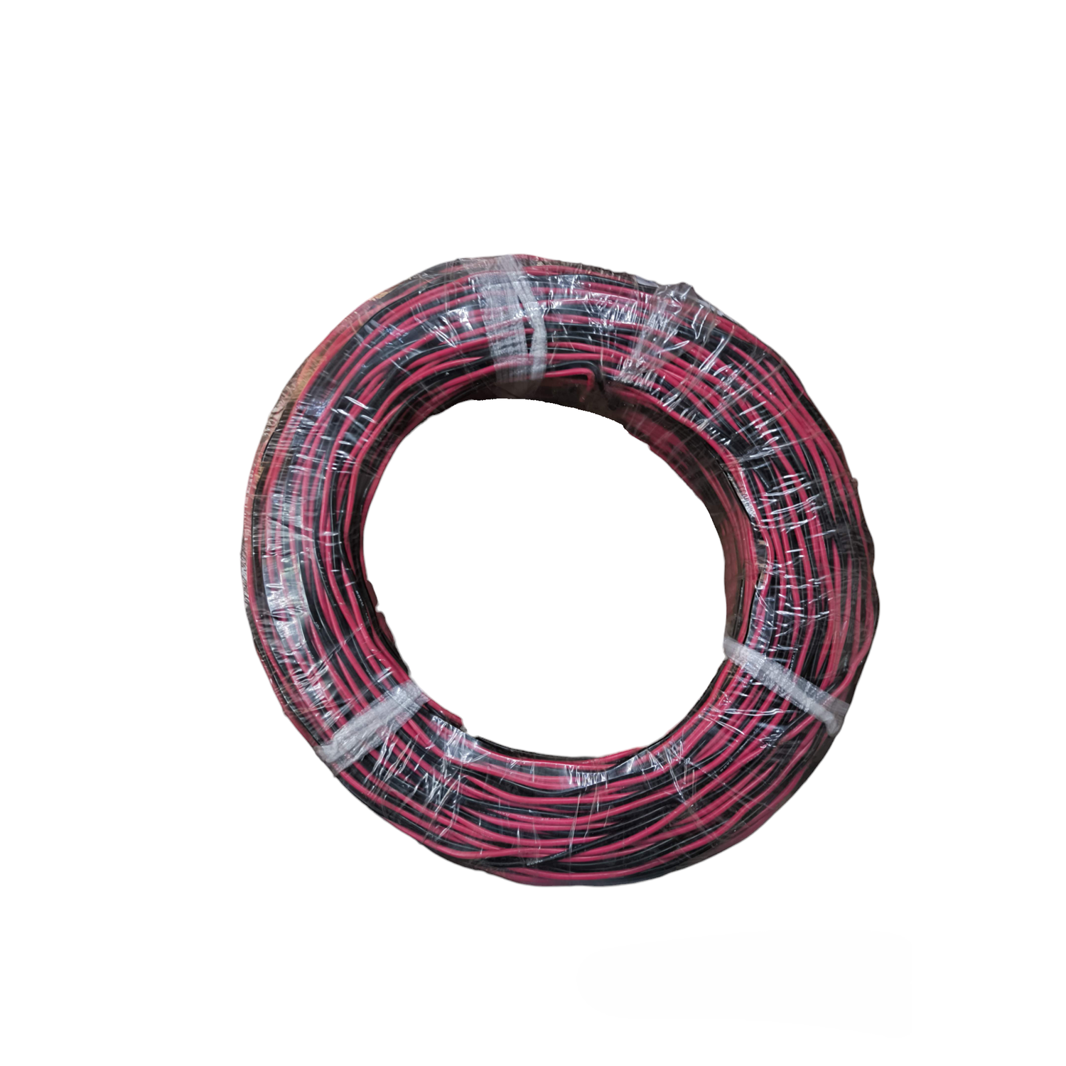 Coiled bundle of twisted wire electrical insulated in black and red for reliable data and communication wiring