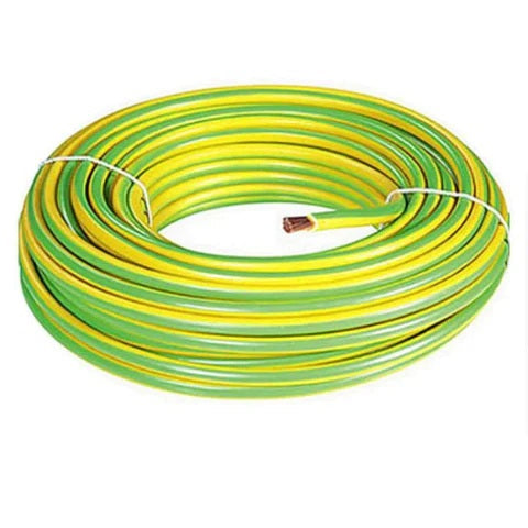 Coiled green and yellow insulated grounding wires for electrical safety made of high-quality copper