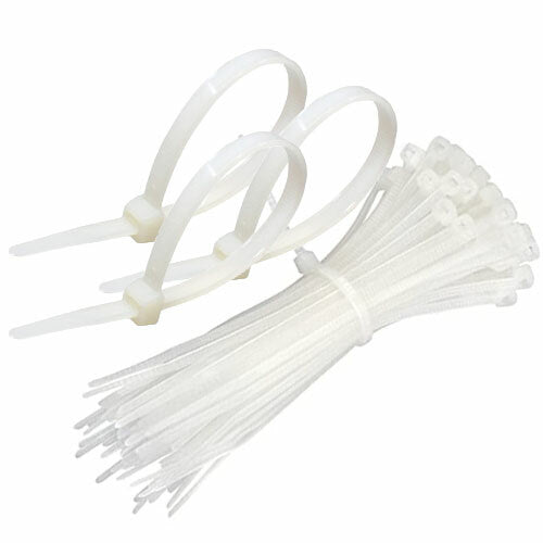 White nylon zip ties for wiring in various sizes for cable organization and securing