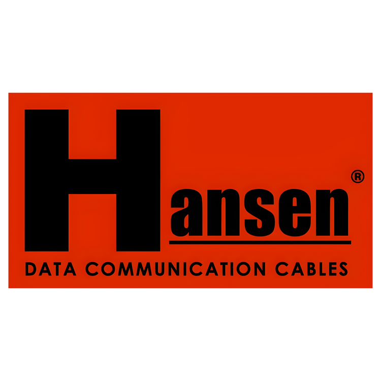 Hansen data communication cables logo in bold black text on an orange background for industrial use