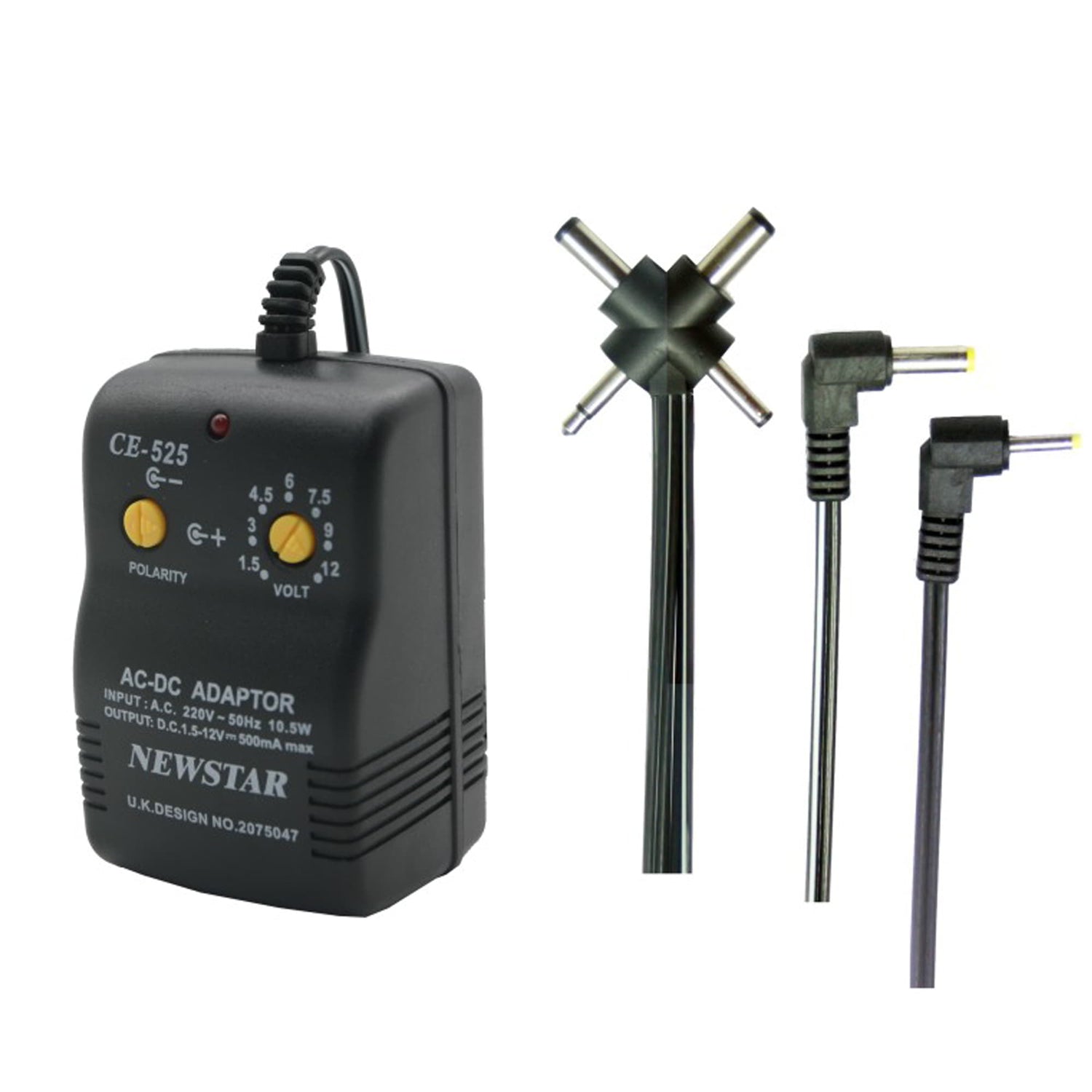 Multiple power adaptor with adjustable voltage settings and various connector cables for charging multiple devices