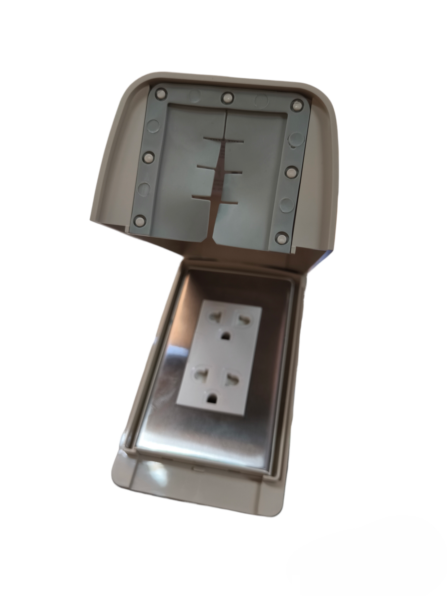 Omni Weatherproof Duplex Universal Outlet 16A 250V with Stainless Plate Cover WPP-601+WWP-113S+WWG-402