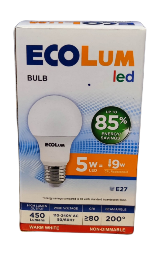 Ecolum 5W LED Bulb 220V E27 Warm White