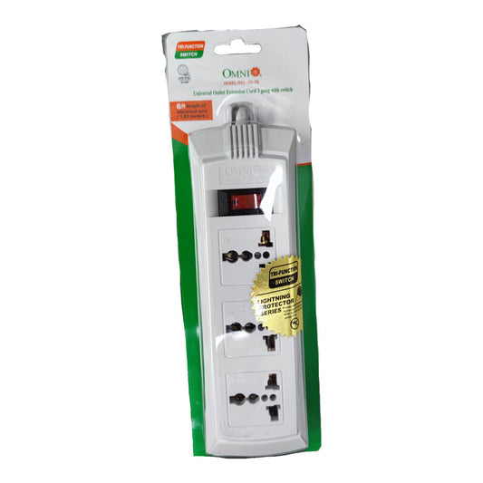 Omni 3 Gang Extension Cord  Universal 6 Feet with Individual Switch Power Strip 3 Socket 10A 220V  WEU-103-PK