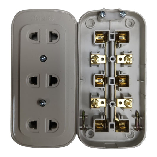 Omni 3 Gang Flat Pin and Round Extension Outlet  Surface Type Outlet  WSO-003