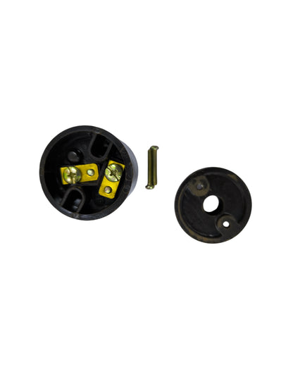 Kopez 1/8 inch lamp socket replacement showing two black socket parts and a metal pin