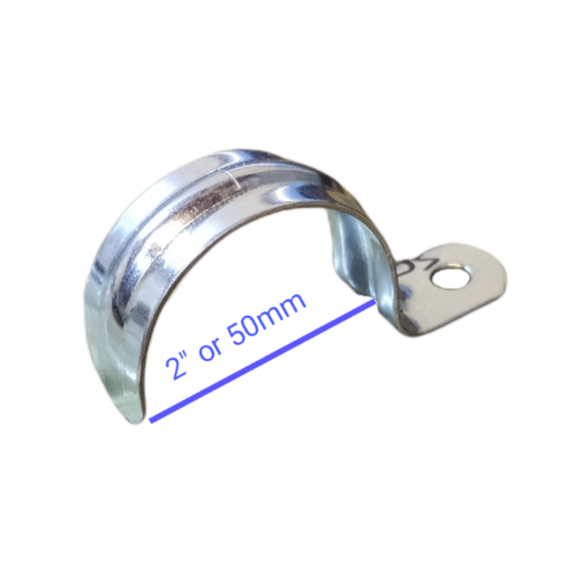 2 inch metal pipe clamp made of malleable metal for secure pipe mounting and support