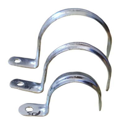Set of three 1 inch metal pipe Malleable clamps for securing pipe installations and repairs