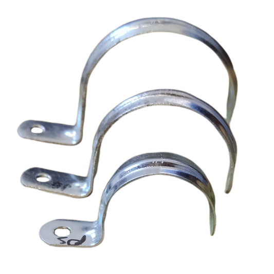 Set of three 1 inch metal pipe Malleable clamps for securing pipe installations and repairs