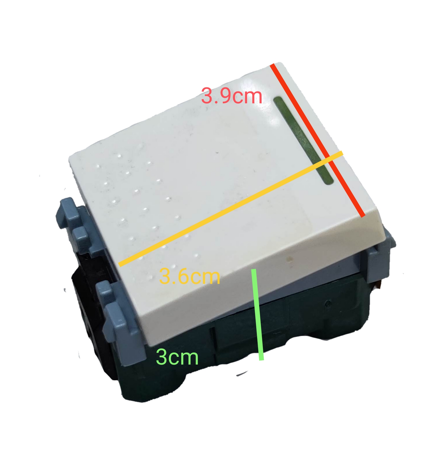 Royu 1 way switch square device featured with compact design and clear measurement markings