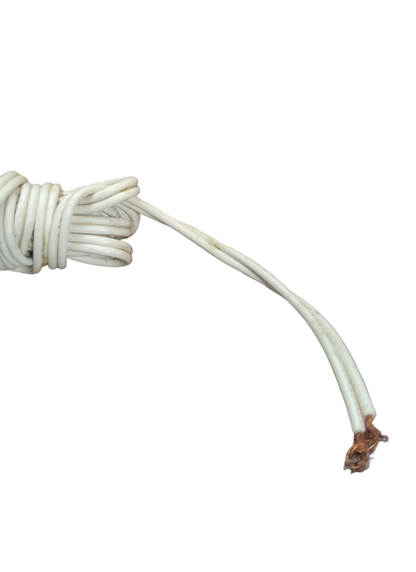 Coiled 1.5 meter pre cut electrical wire with exposed copper ends on black background
