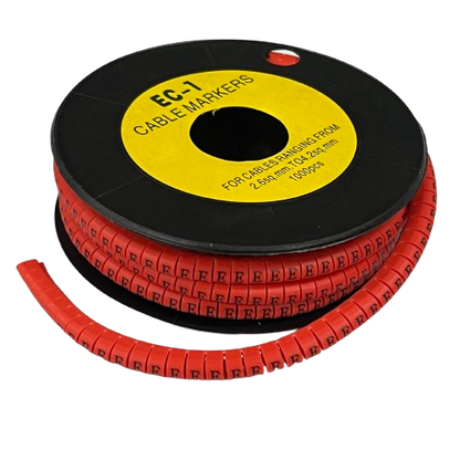 Grippes 1000pcs Cable Marker Red - E on a spool, ideal for organizing cables from 0.5mm to 4.0mm