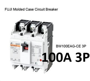 Fuji MCCB Molded Case Circuit Breaker BW100EAG-CE 100A 3Pole 25kAIC@230VAC, 10kAIC@380/440VAC, 7kAIC@500VAC Dimension (mm )75(W)x 100(H)x 60(D)