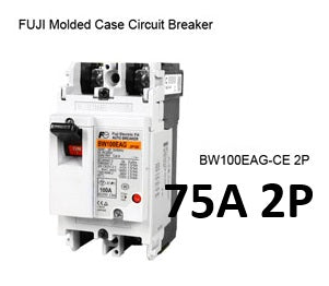 Fuji MCCB Molded Case Circuit Breaker BW100EAG-CE 75A 2Pole 25kAIC@230VAC, 10kAIC@380/440VAC, 7kAIC@500VAC Dimension (mm )50(W)x 100(H)x 60(D)