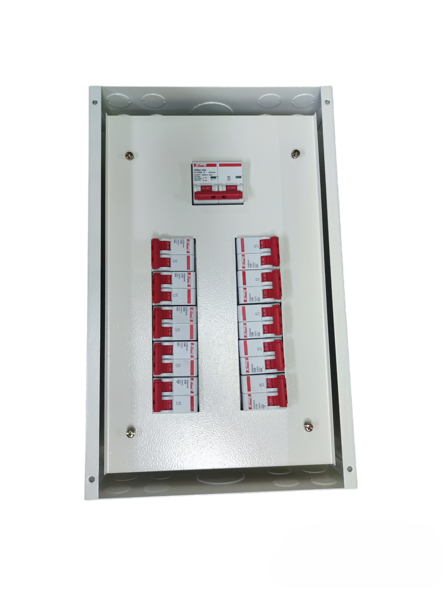Koten & Himel 100A 2 pole panel board with breakers featuring multiple circuit protection options