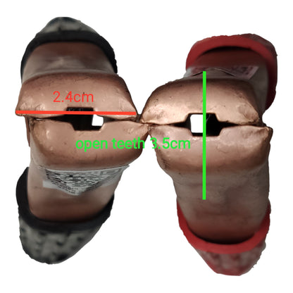100A battery clips copper pair featuring 2.4cm closed teeth and 3.5cm open teeth for reliable connections