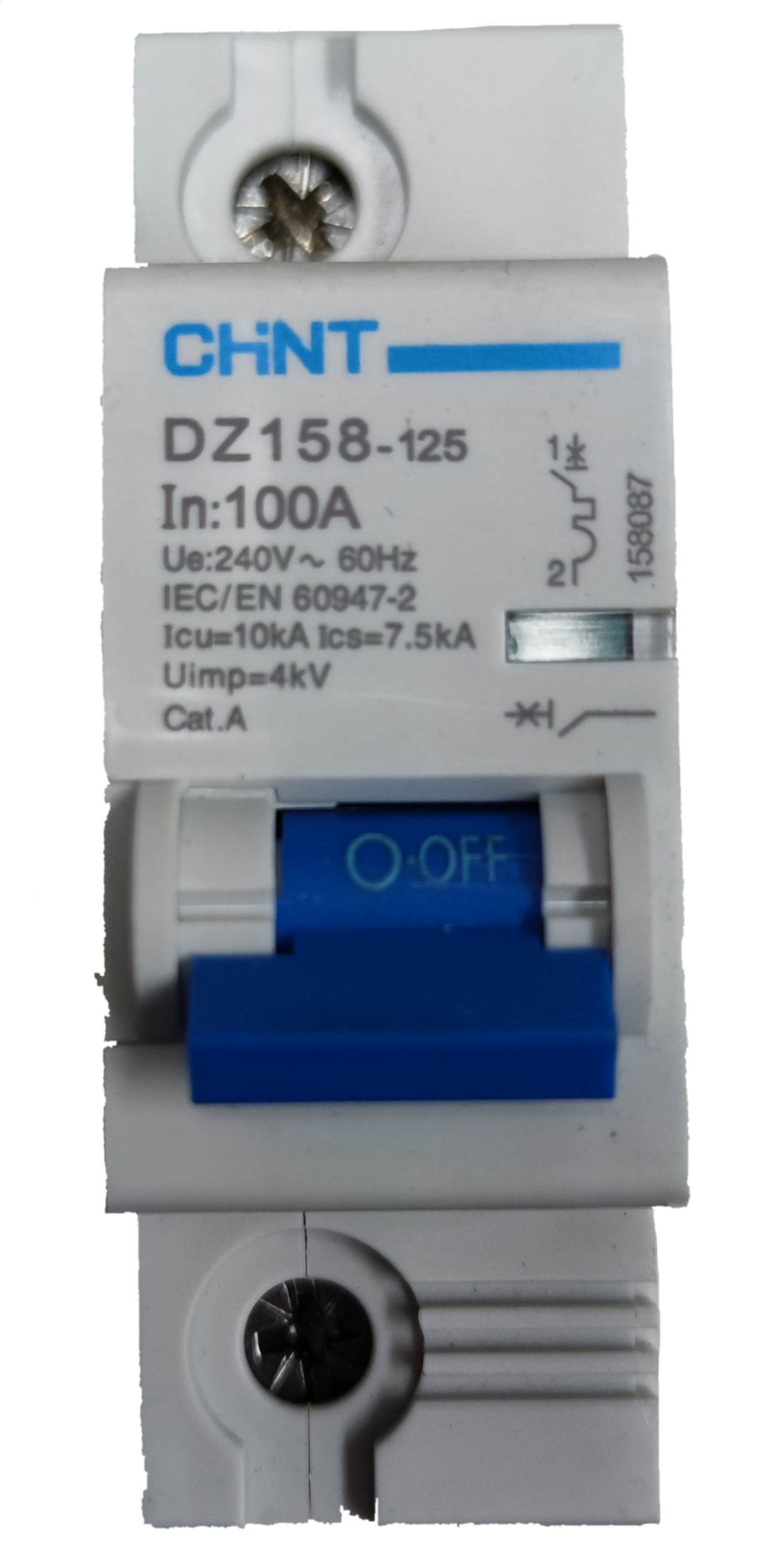 Chint 100A miniature circuit breaker 10 Kaic 1 Pole 220V with blue switch and white body