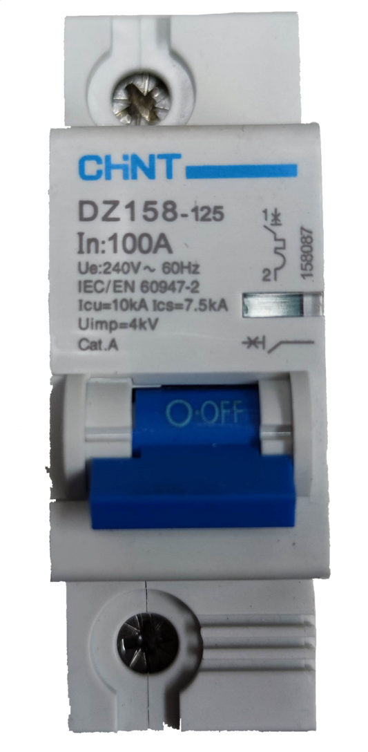 Chint 100A miniature circuit breaker 10 Kaic 1 Pole 220V with blue switch and white body