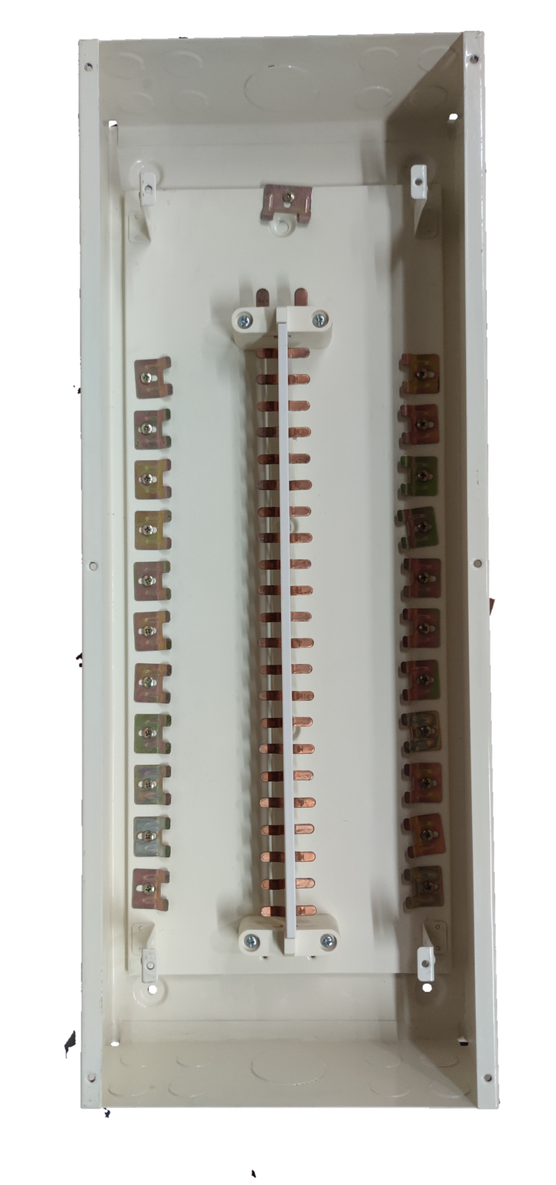 Royu Himel 100A panel board 2 pole electrical circuitry part with metal connectors inside a beige enclosure