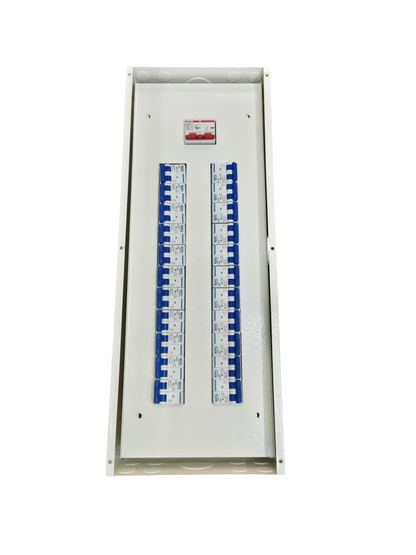 Royu Himel 100A panel board 2 pole with multiple circuit breakers in white metal enclosure