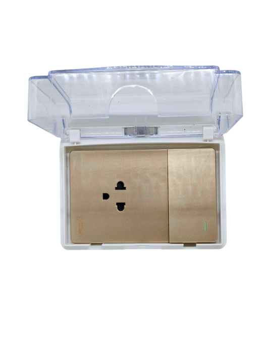 Grazen Weatherproof Plate Cover with 1 Gang Universal Outlet with Ground and 1 Way Switch 16A 220V WC-019-W + GW-007